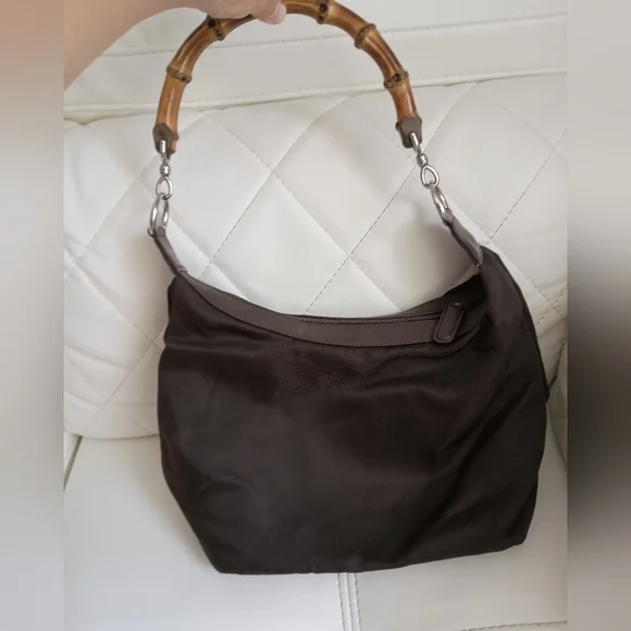 Authentic GUCCI bamboo handle one shoulder bag khaki - Picture 3 of 16